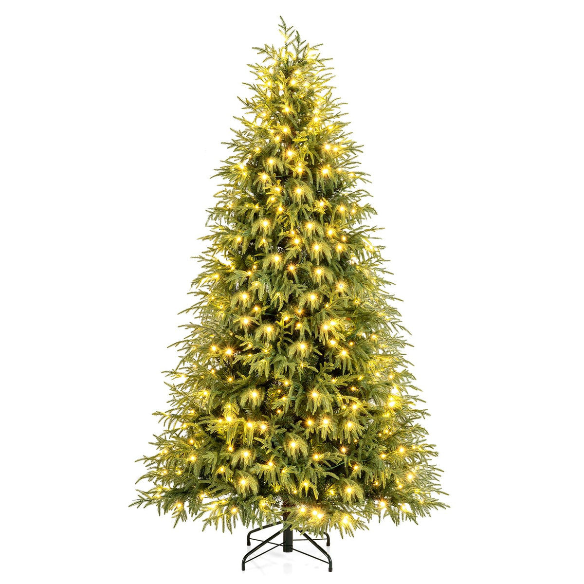 Lucktree 7 FT Pre-Lit Artificial Christmas Tree, Hinged Faux Xmas Tree with 1217 Soft TPE & PVC Mixed Branch Tips