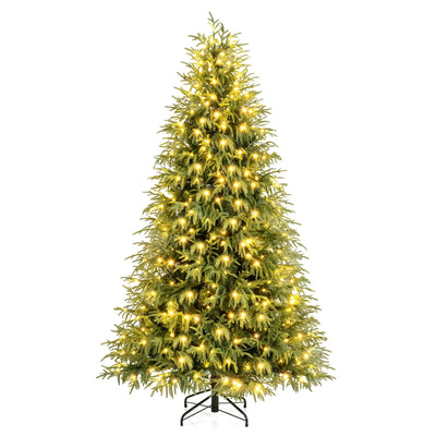 Lucktree 7 FT Pre-Lit Artificial Christmas Tree, Hinged Faux Xmas Tree with 1217 Soft TPE & PVC Mixed Branch Tips