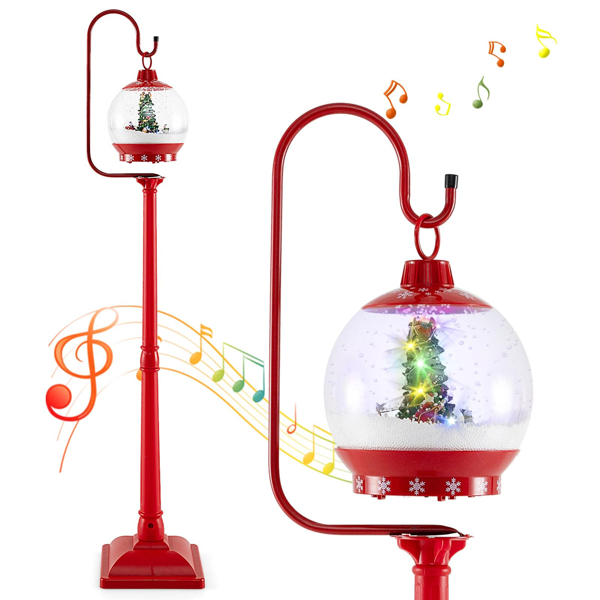 Lucktree 68 Inch Musical Christmas Street Lamp, Festive Lamp Post w/Sound-Activated Snow Globe Lantern
