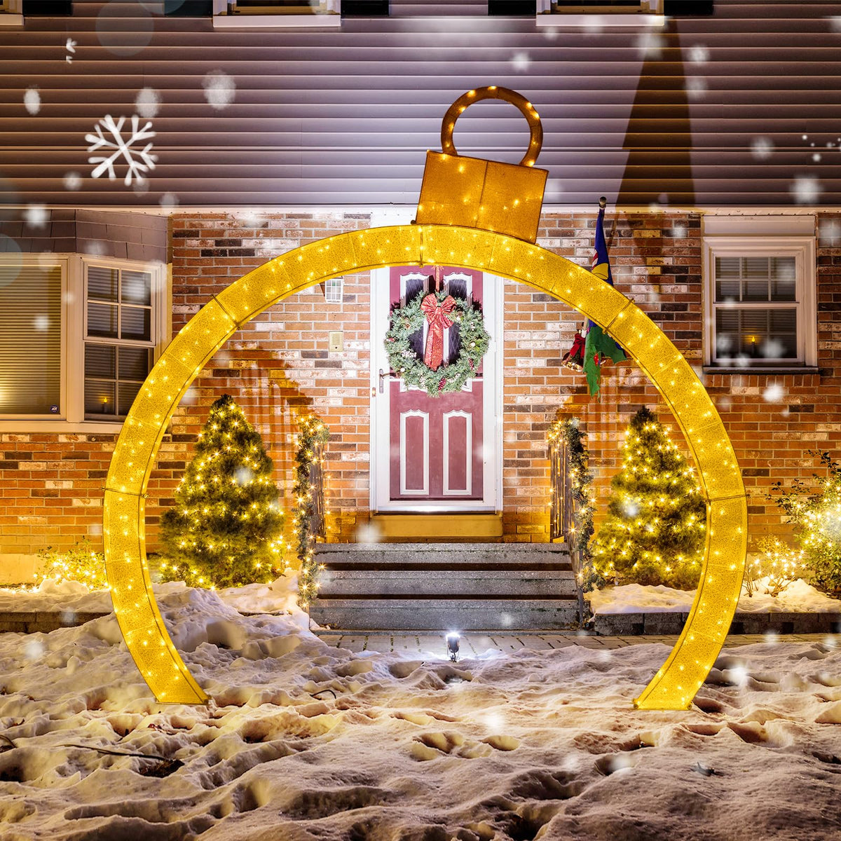 Lucktree 10.5 FT Outdoor Christmas Lighted Archway with Gold Ornament Cap