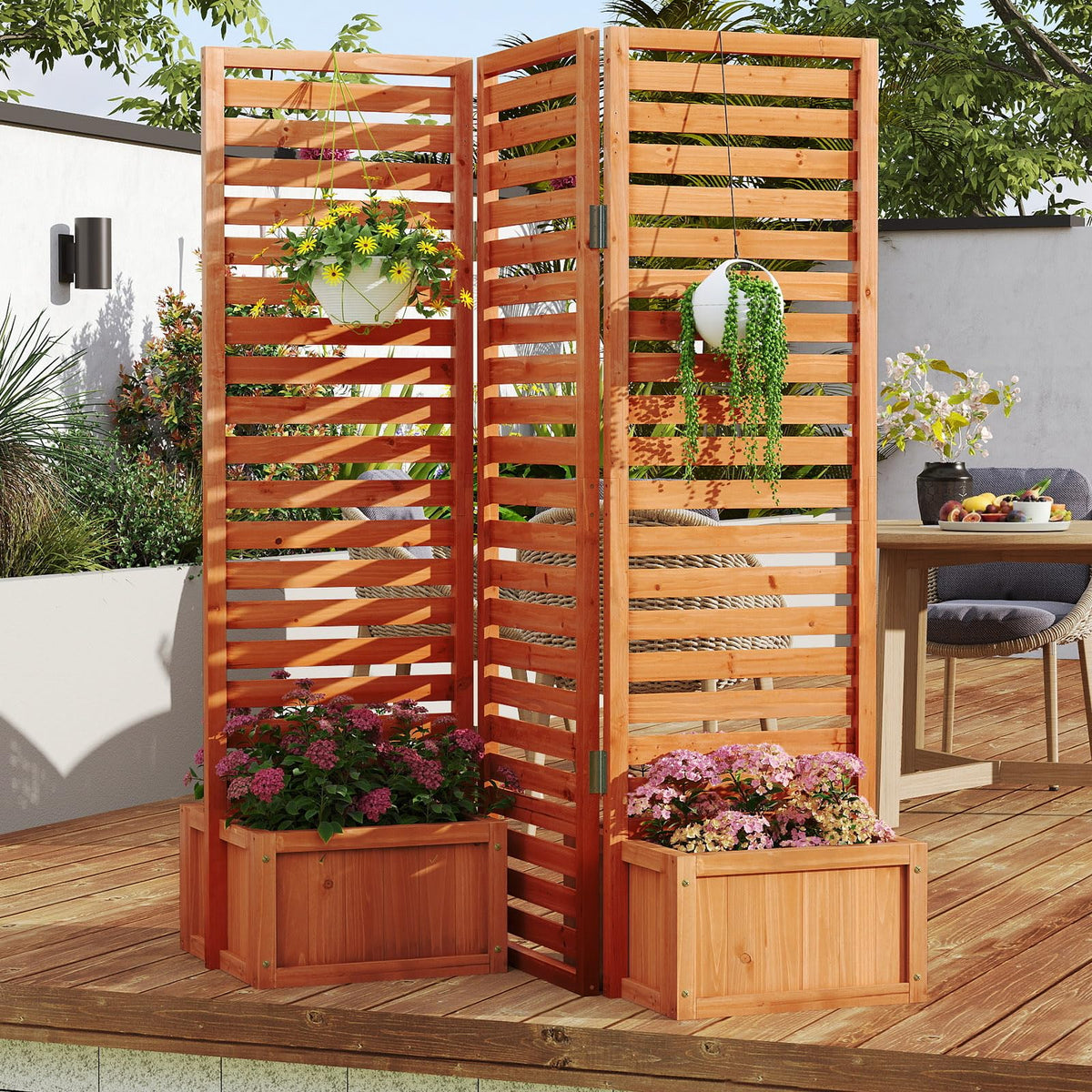 Lucktree Outdoor Wooden Privacy Screen with Planter Box