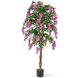 Lucktree 5.5FT Faux Wisteria Tree in Nursery Pot with Blooming Flowers