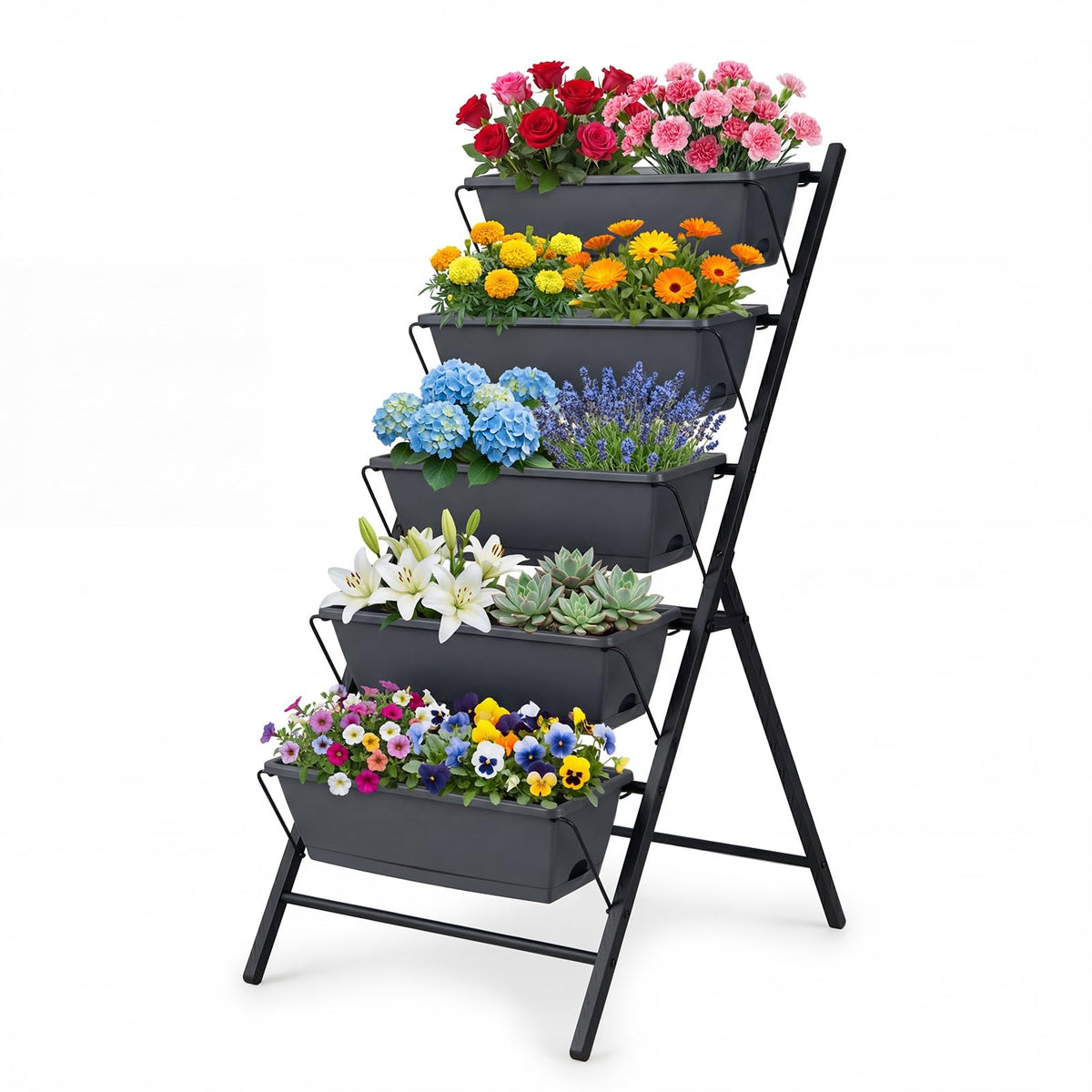 Lucktree 5-Tier Vertical Garden Planter Set 1/2 Raised Garden Bed w/Drainage