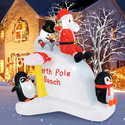 Lucktree 6.4 FT Christmas Inflatable Penguins, Santa & Snowman on Slide