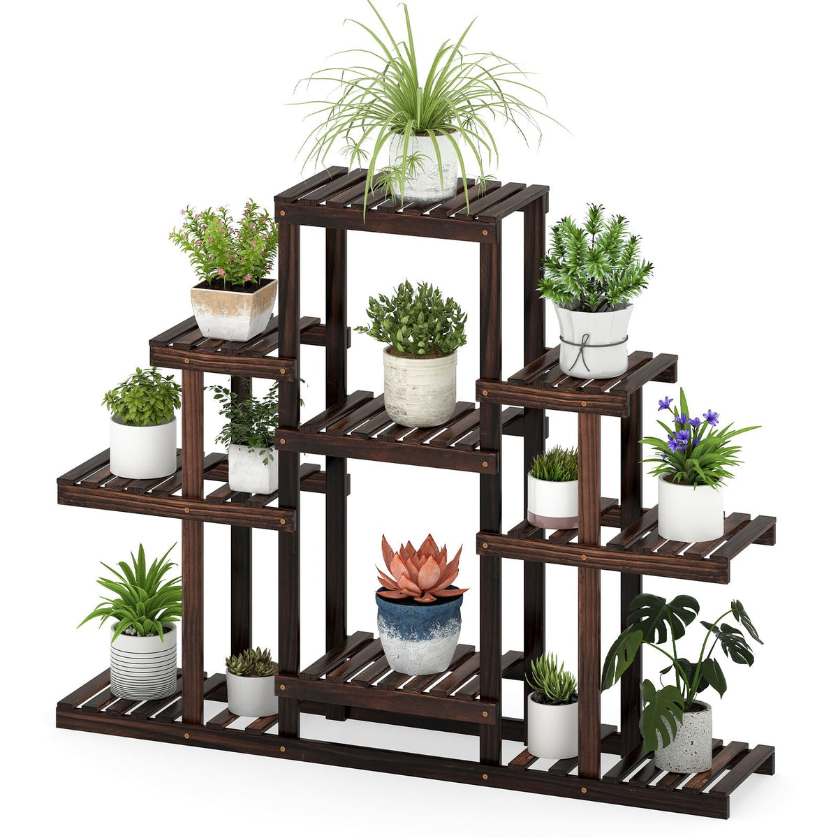 Lucktree Plant Stand Indoor & Outdoor 6 Tier Wood Flower Pot Stand for Multiple Plants