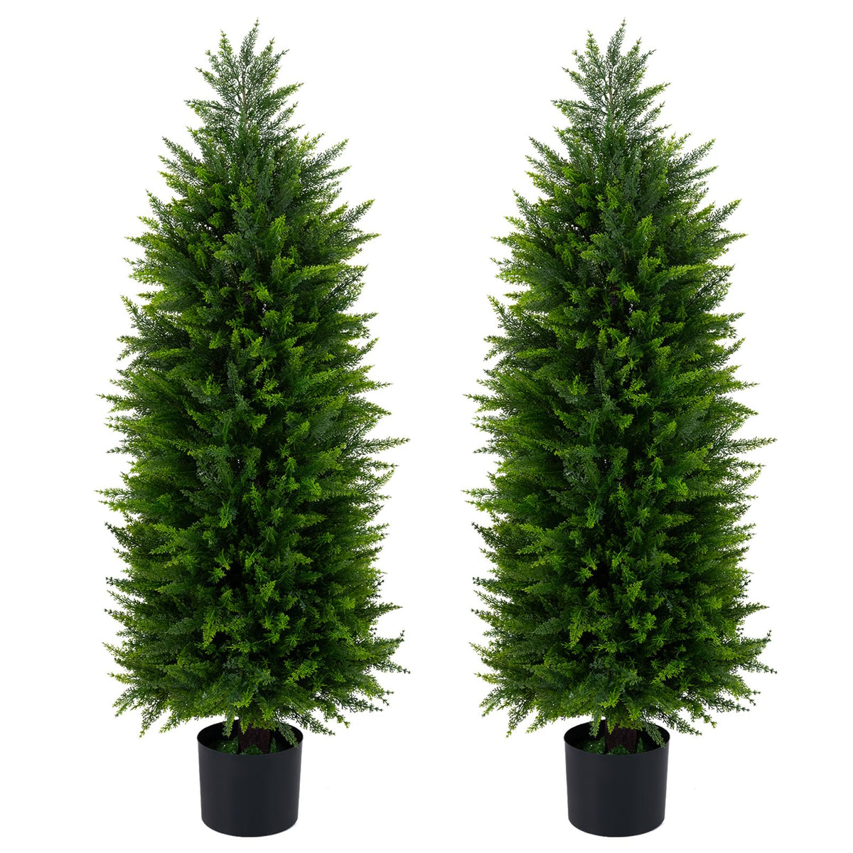 Lucktree 4 FT Artificial Faux Cedar Cypress Plants in Cement-Filled Pots Set of 2