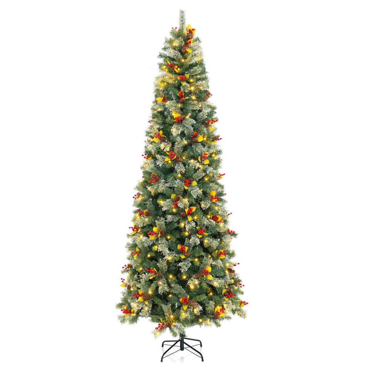 Lucktree 9ft Pre-Lit Artificial Christmas Tree, Hinged Xmas Tree with 1416 PVC & Pine Needles