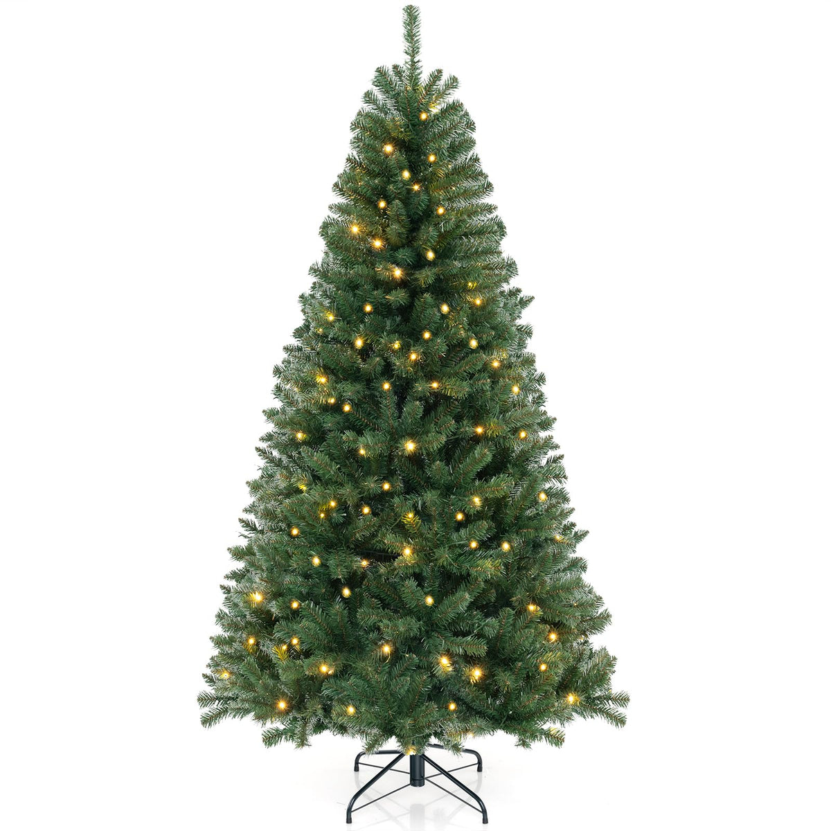 Lucktree 7ft Pre-Lit Christmas Tree, Artificial Hinged Xmas Tree with 250 Warm White LED Lights