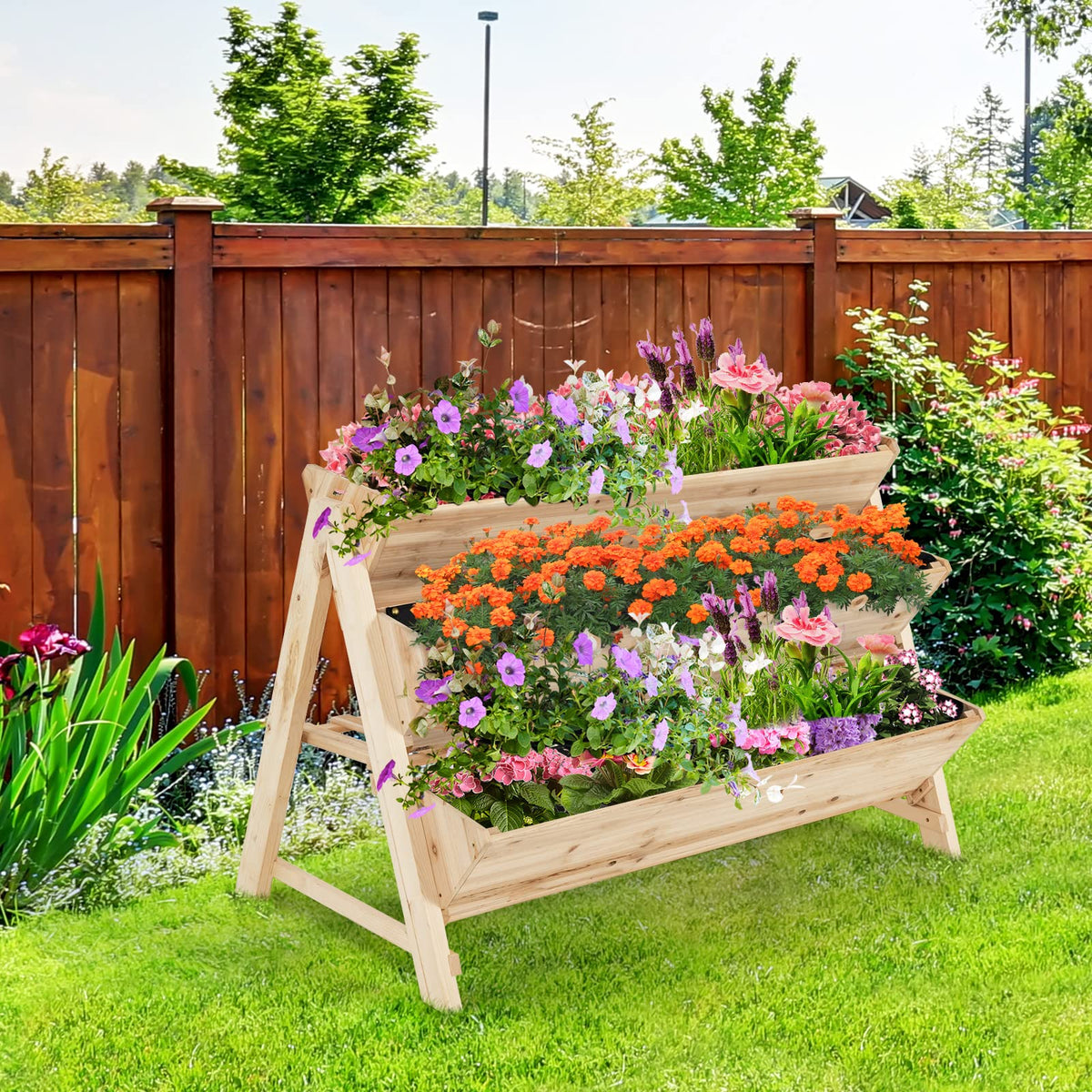 Lucktree Raised Garden Bed, Vertical Planter with Storage Shelf (Natural)