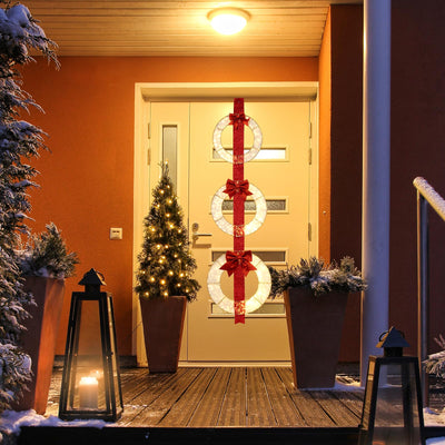 Lucktree Set of 3 Pre-Lit Wreaths, 5.8 FT Xmas Light-up Decorations on Red Ribbon with 450 LED Lights