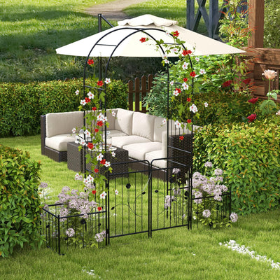 Lucktree Garden Arch with Planter - 87 inch Metal Garden Arbor with Gate