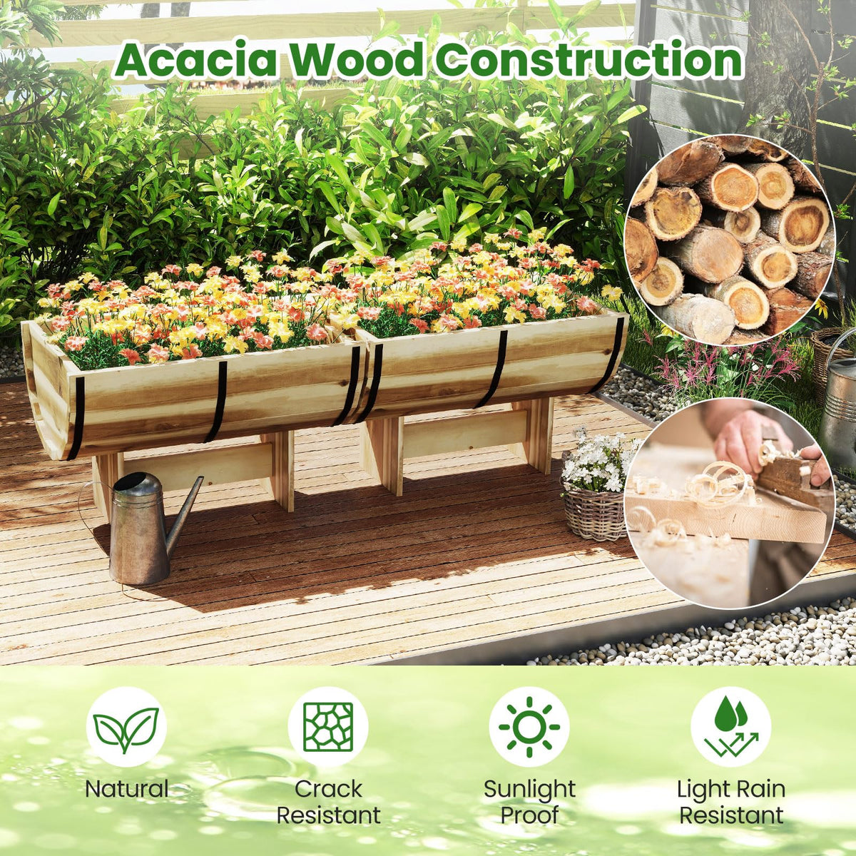 Lucktree Half Barrel Raised Garden Bed for Flower Vegetable Fruit