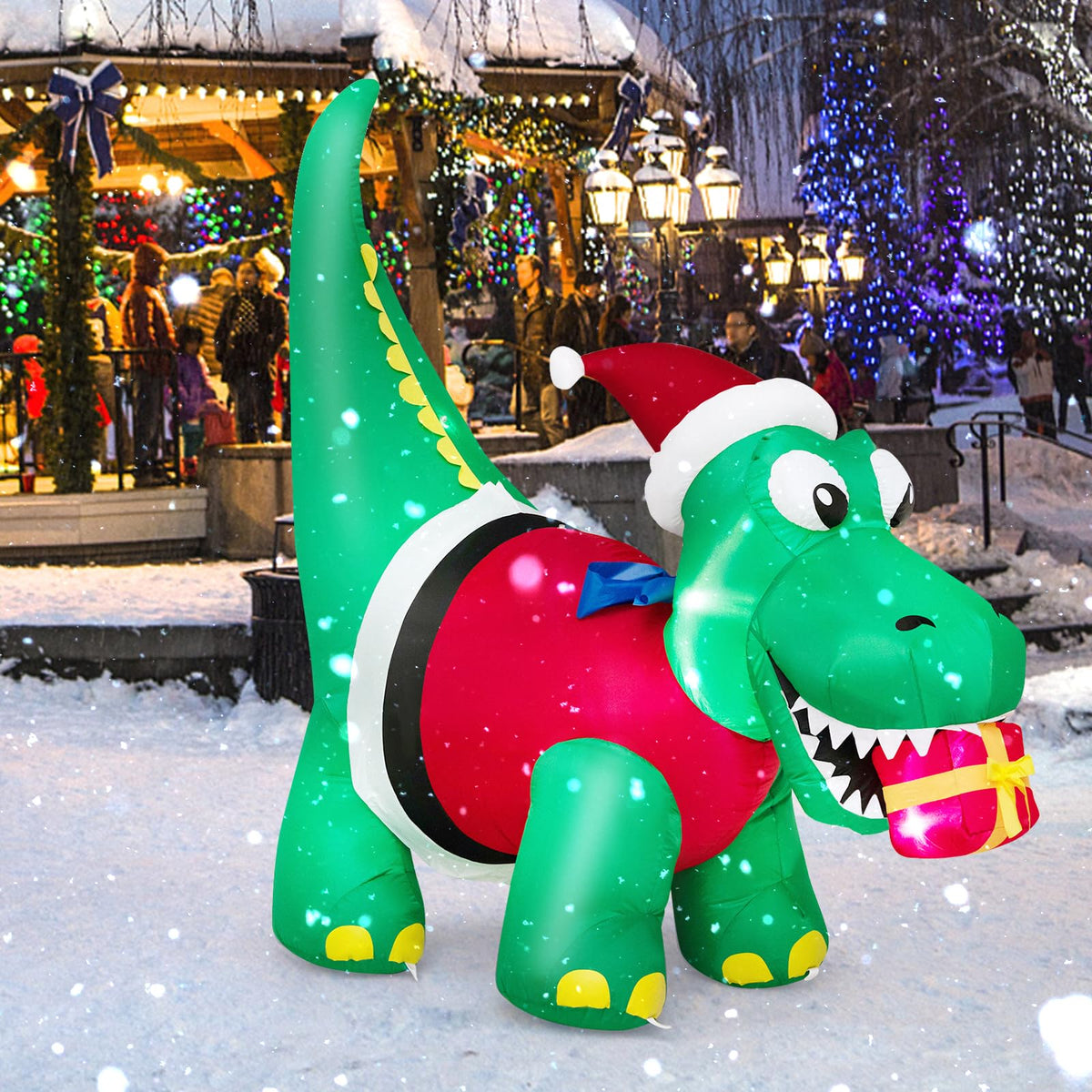 Lucktree 6 FT Lighted Inflatable Christmas Dinosaur Bite a Gift Box
