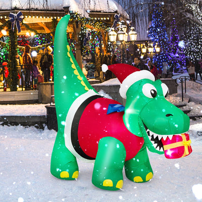 Lucktree 6 FT Lighted Inflatable Christmas Dinosaur Bite a Gift Box