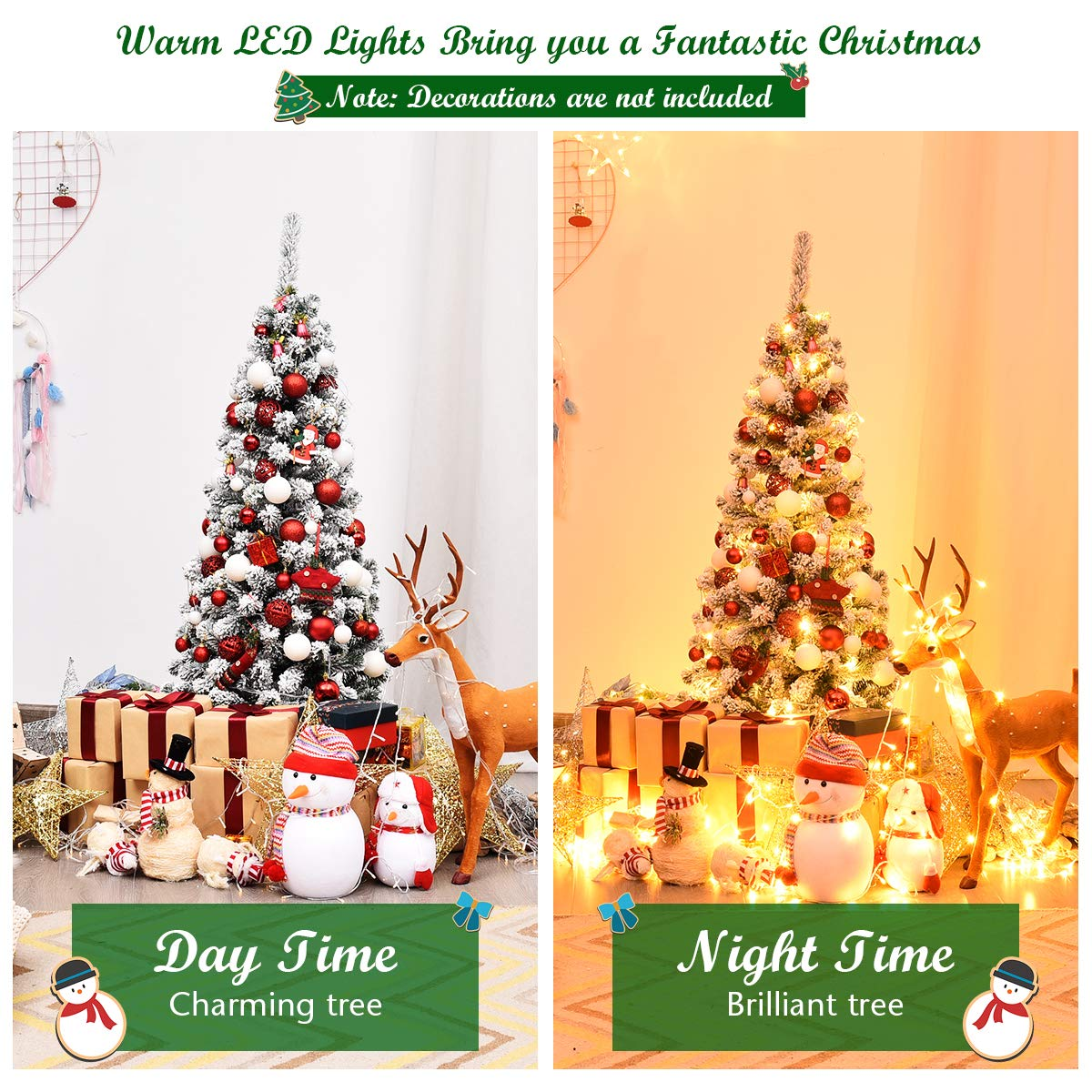 Lucktree 4.5ft / 6ft / 7.5ft Artificial Snow Flocked Christmas Tree - LucktreeUS