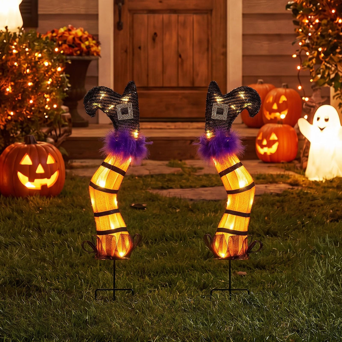 Set of 2 Halloween Lighted Witch Legs Decorations with Stakes