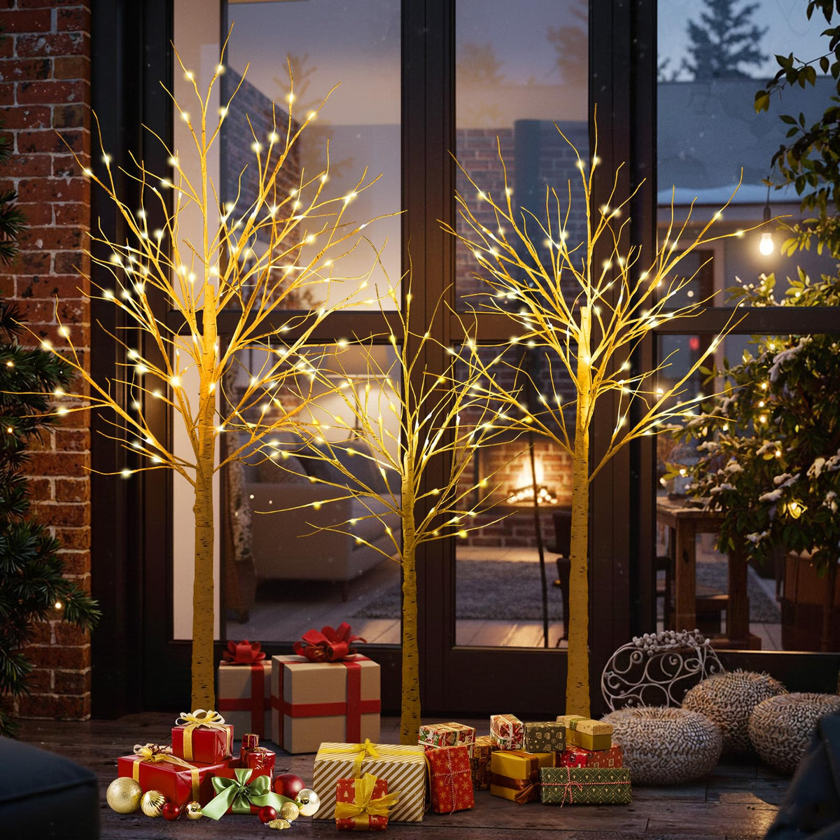 Lucktree 4/5/6 FT Pre-Lit Artificial Christmas Trees with 216 Warm White LEDs ( Set of 3 )