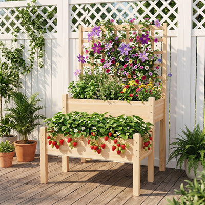 Lucktree 2-Tier Raised Garden Bed with Trellis for Climbing Plants