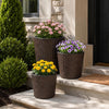 Lucktree Set of 3 Plastic Planters | 14 & 11 & 9 Inch Taper Rattan Planters with Drainage Holes and Saucers