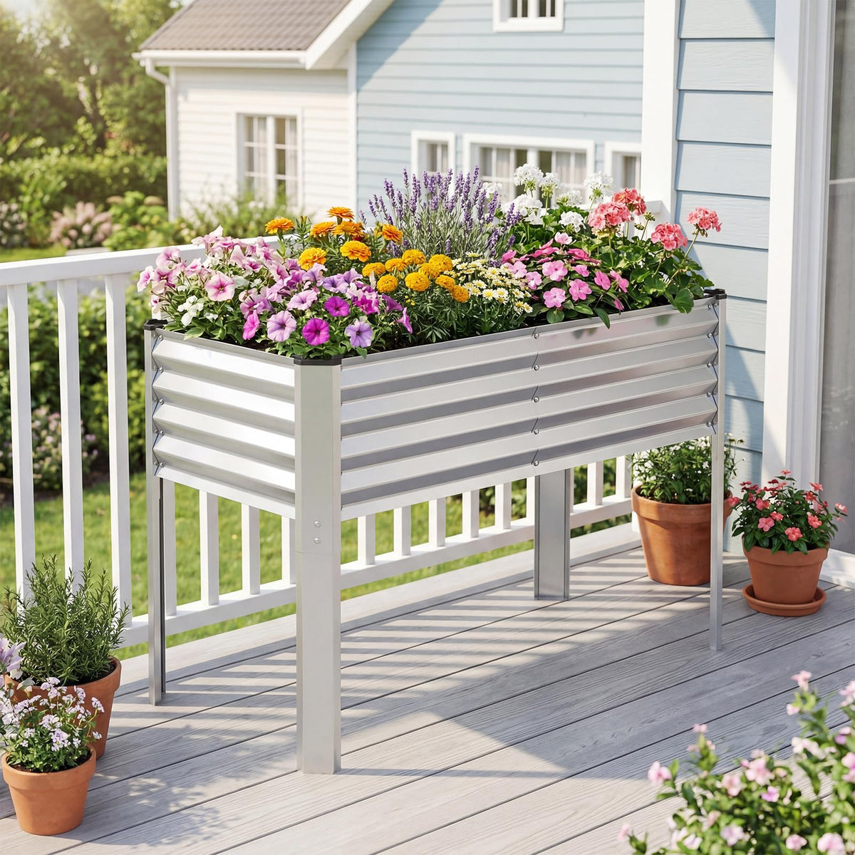 Lucktree Galvanized Raised Garden Bed with Legs Set 1/2 46"x24"x31" Metal Elevated Planter Box