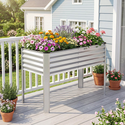 Lucktree Galvanized Raised Garden Bed with Legs Set 1/2 46"x24"x31" Metal Elevated Planter Box