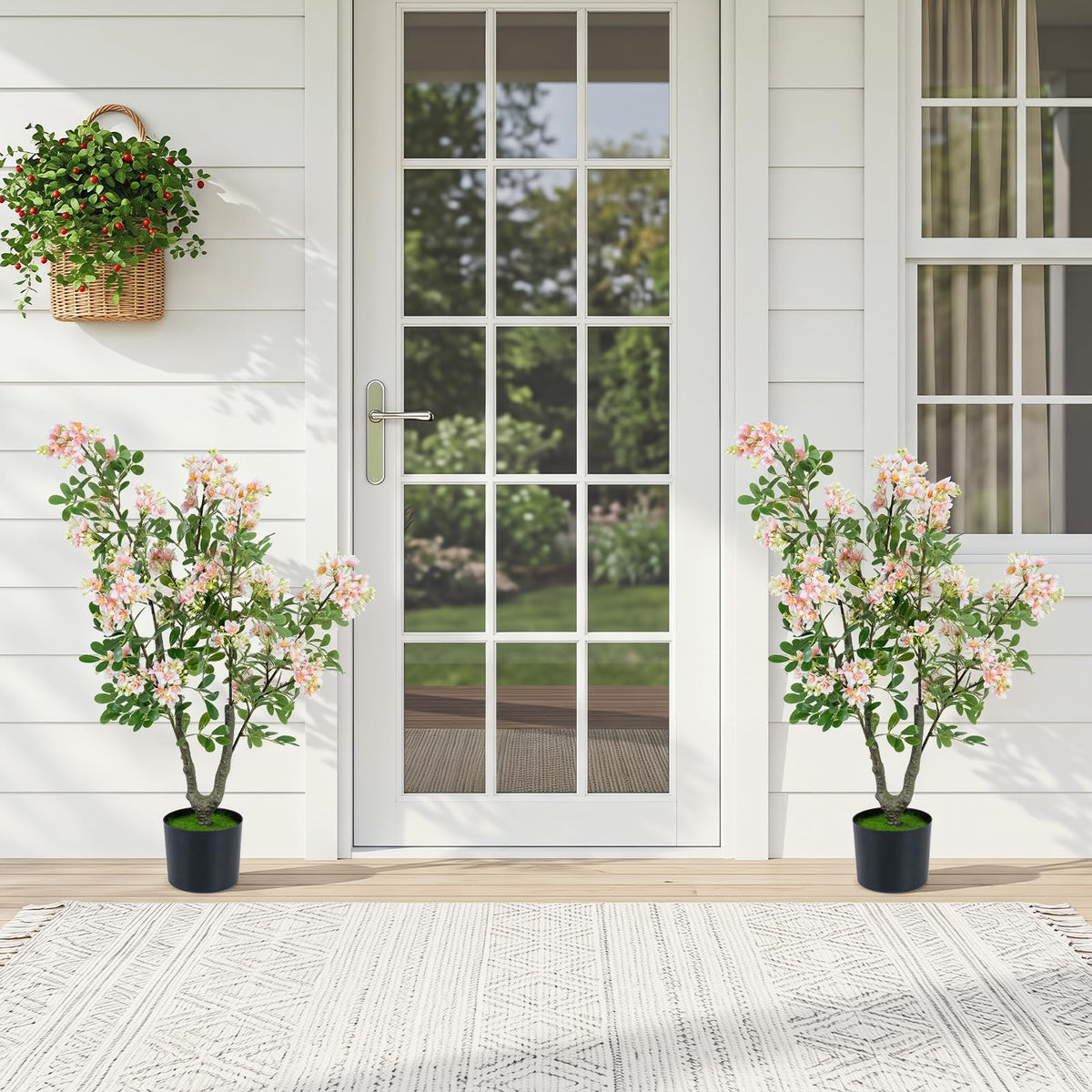 Lucktree 36" Artificial Impatiens Blossom Tree w/Mini Fruits & Faux Grass