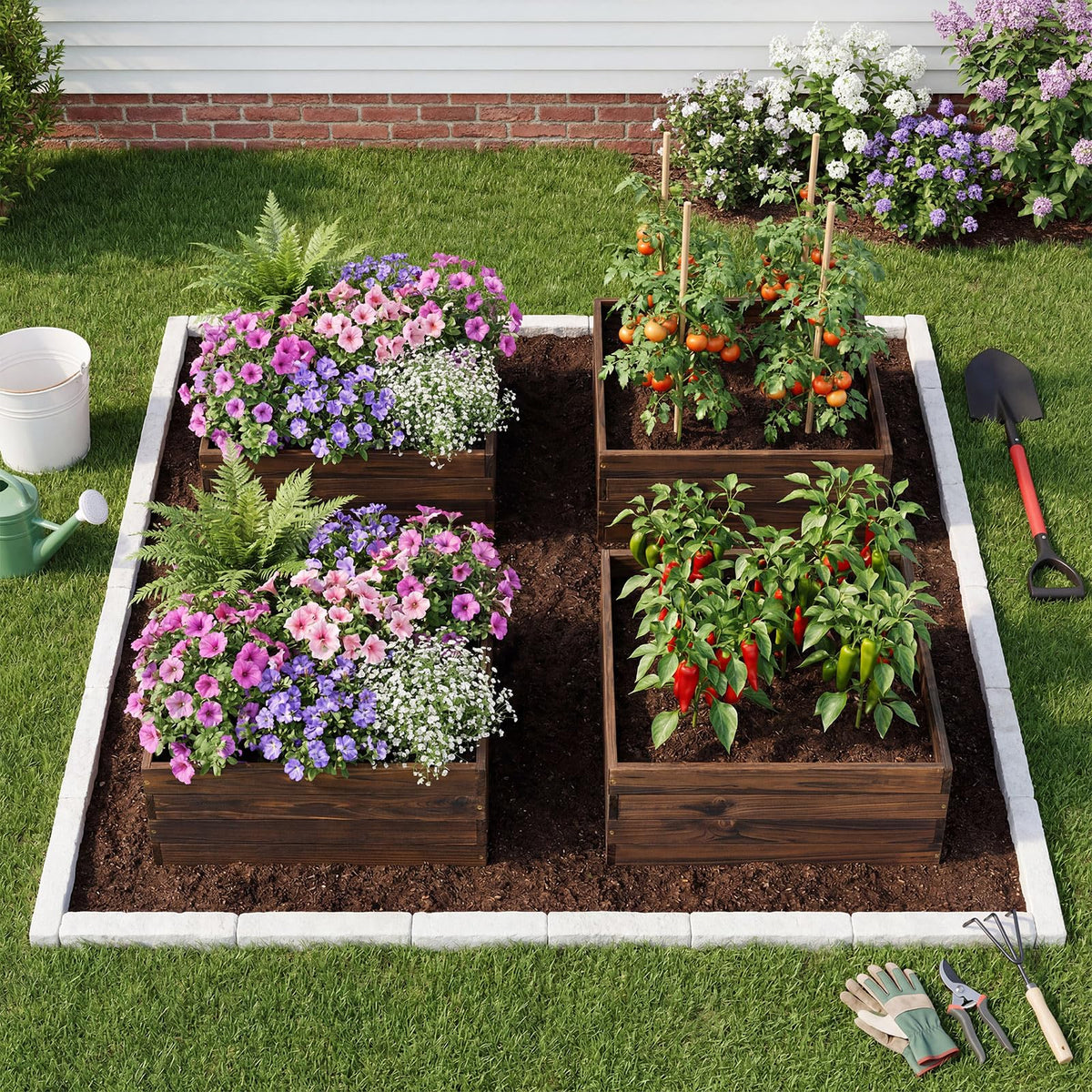 Lucktree 23" x 23" Square Wooden Raised Garden Bed (1/2)