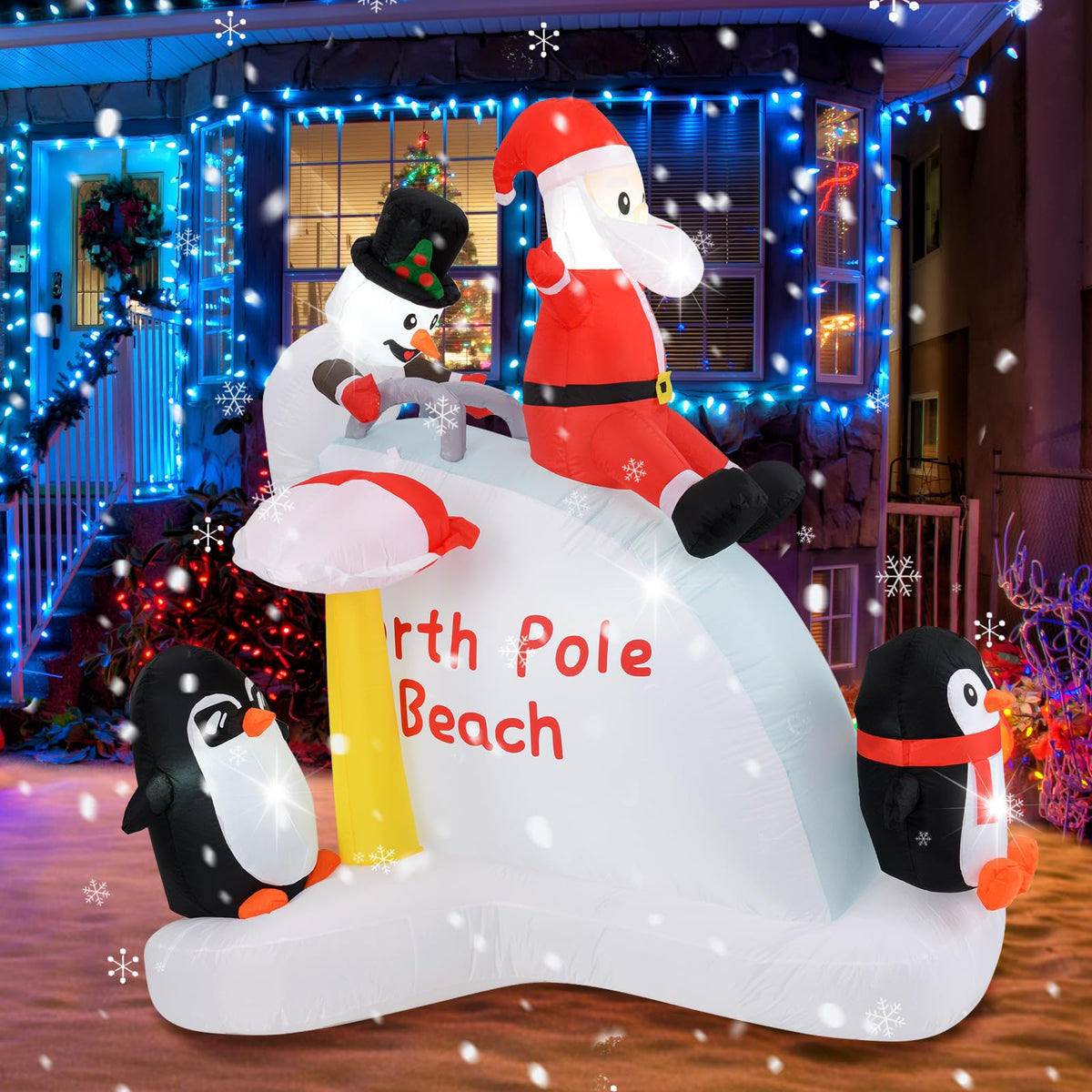 Lucktree 6.4 FT Christmas Inflatable Penguins, Santa & Snowman on Slide