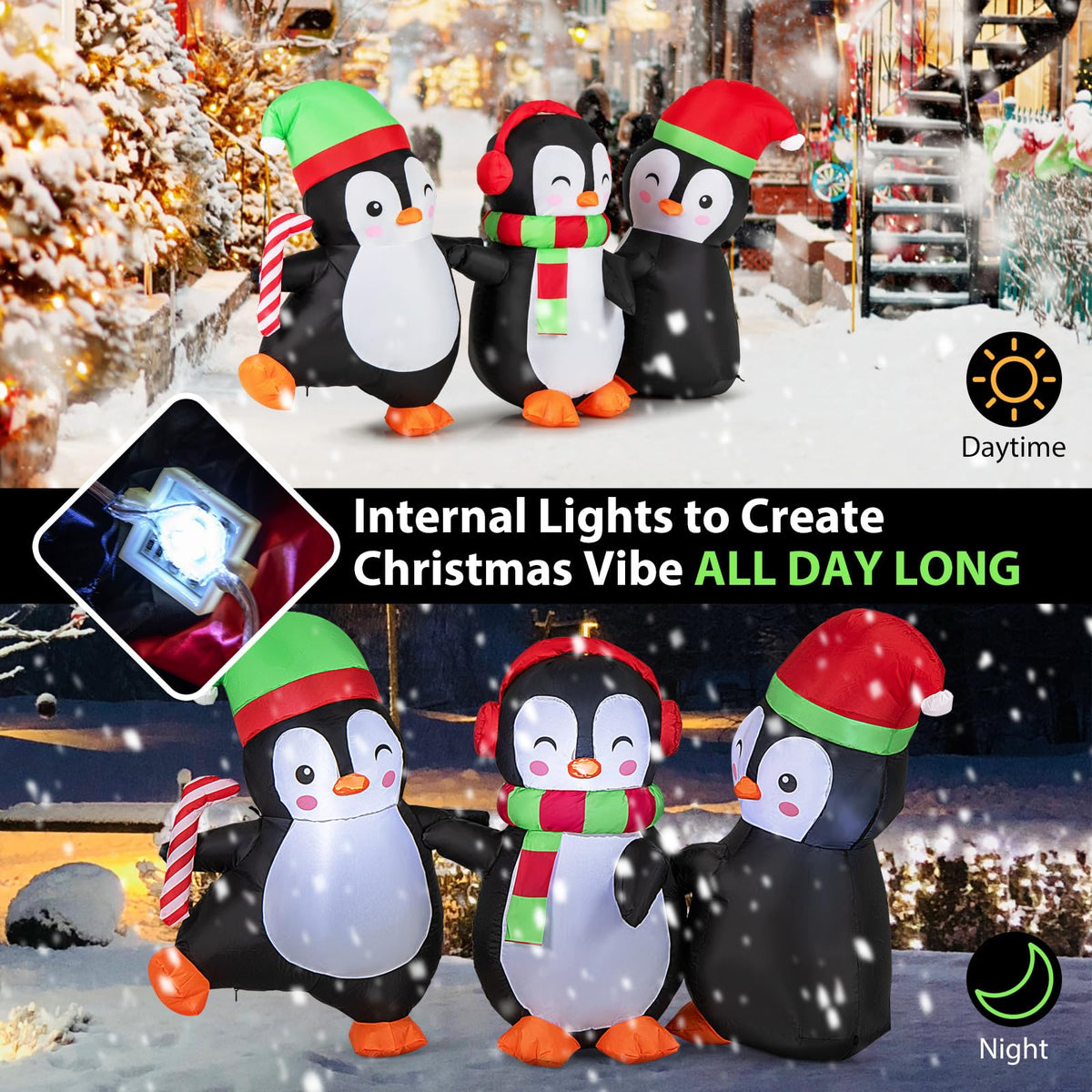 Lucktree 6FT Christmas Inflatables, LED Lighted Xmas Inflatable Penguin Family Hand in Hand