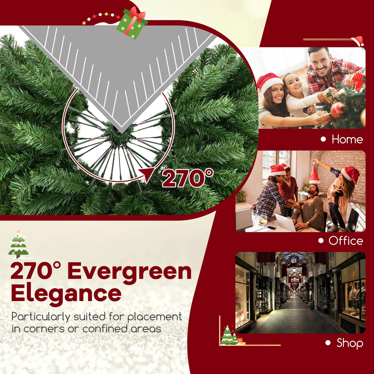 Lucktree 8 FT 270° Pre-Lit Corner Christmas Tree for Wall, Artificial Hinged Xmas Tree with 360 Warm White LED Lights