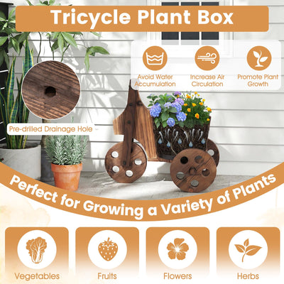 Lucktree Wooden Wagon Planter with Wheels Rustic Wood Plant Stand(Solid Wheel)