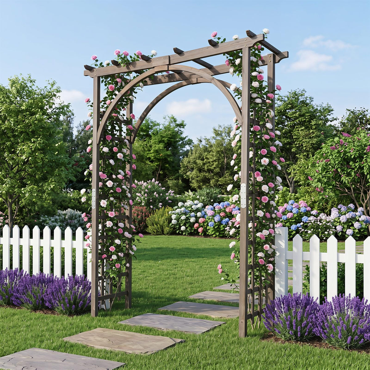 Lucktree 85" Wood Garden Arch Trellis with Flat Top for Climbing Plants