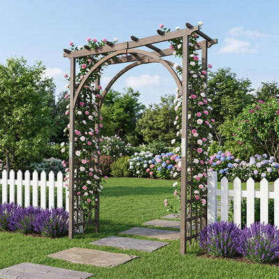 Lucktree 85" Wood Garden Arch Trellis with Flat Top for Climbing Plants