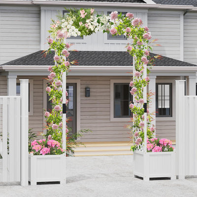 Lucktree Garden Arbor with Planter, Wooden Planter Arch with Trellis, Outdoor Arch for Climbing Plants
