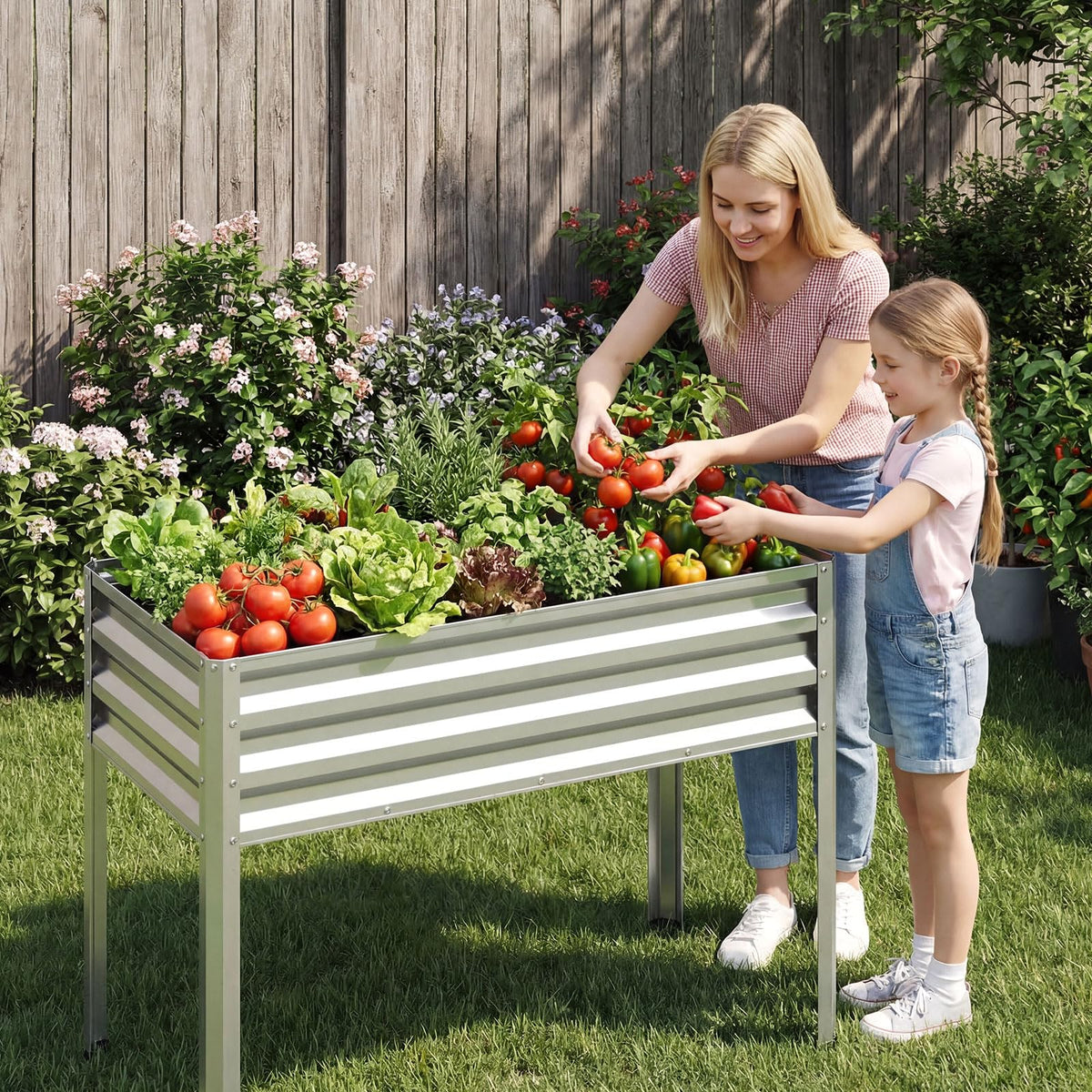 Lucktree 44" x 22" x 32" Metal Large Elevated Planter Box for Vegetable Flower Fruit Herb (1/2)