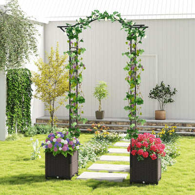 Lucktree 8.2 FT Garden Arch Trellis w/ 2 Self-Watering Planter Boxes