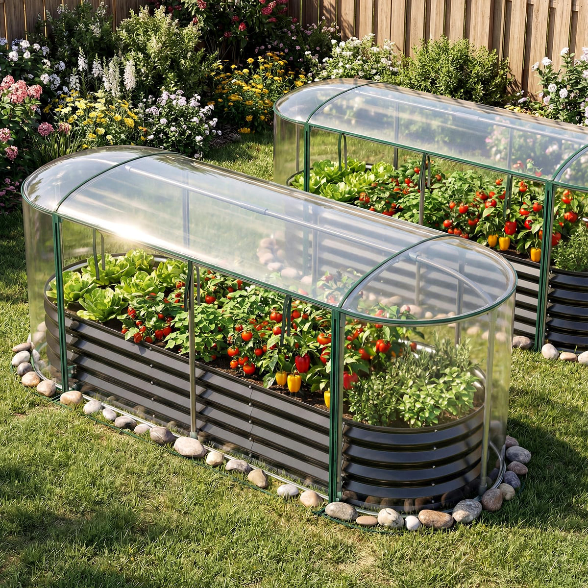 Lucktree Raised Garden Bed w/Greenhouse Cover (6x2x1 FT)