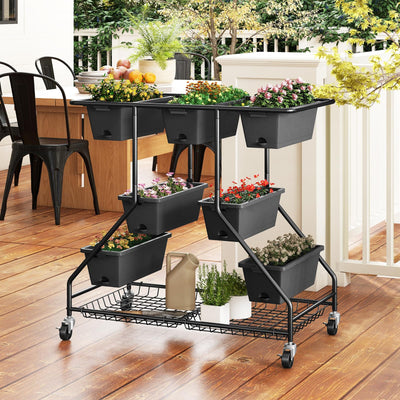 Lucktree Rolling Raised Garden Bed w/ 7 Planter Boxes, Storage Baskets, Drainage Holes