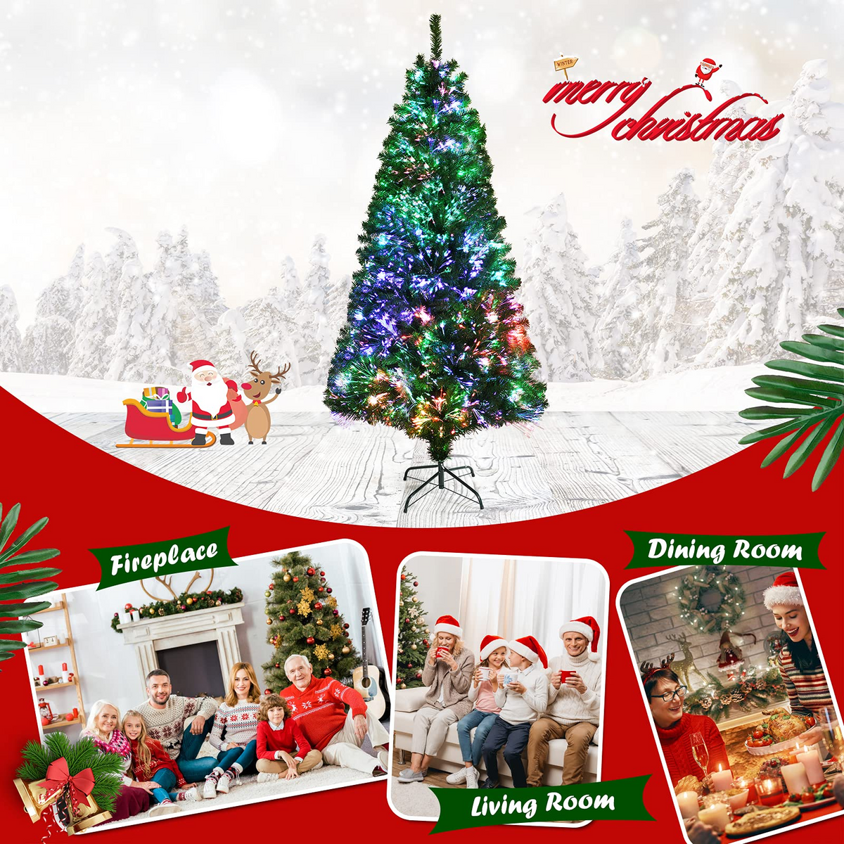 Lucktree Fiber Optic Artificial Christmas Tree, Pre-lit Premium Spruce Tree with Solid Metal Stand - LucktreeUS