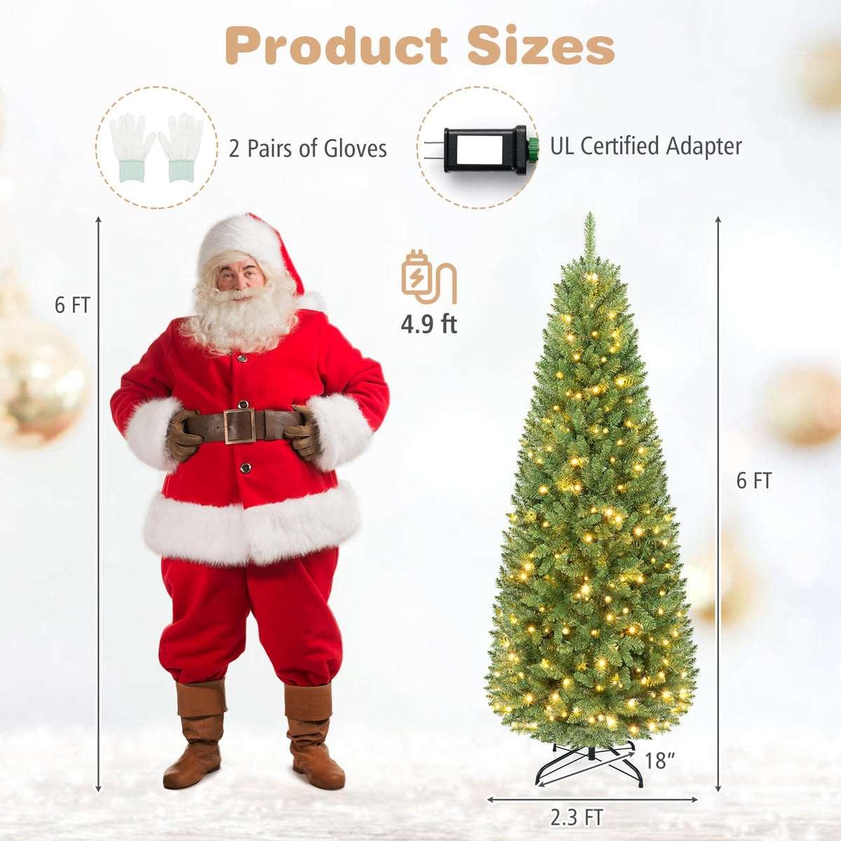 5/6/7 FT Pre-lit Pencil Christmas Tree, Artificial Slim Xmas Tree