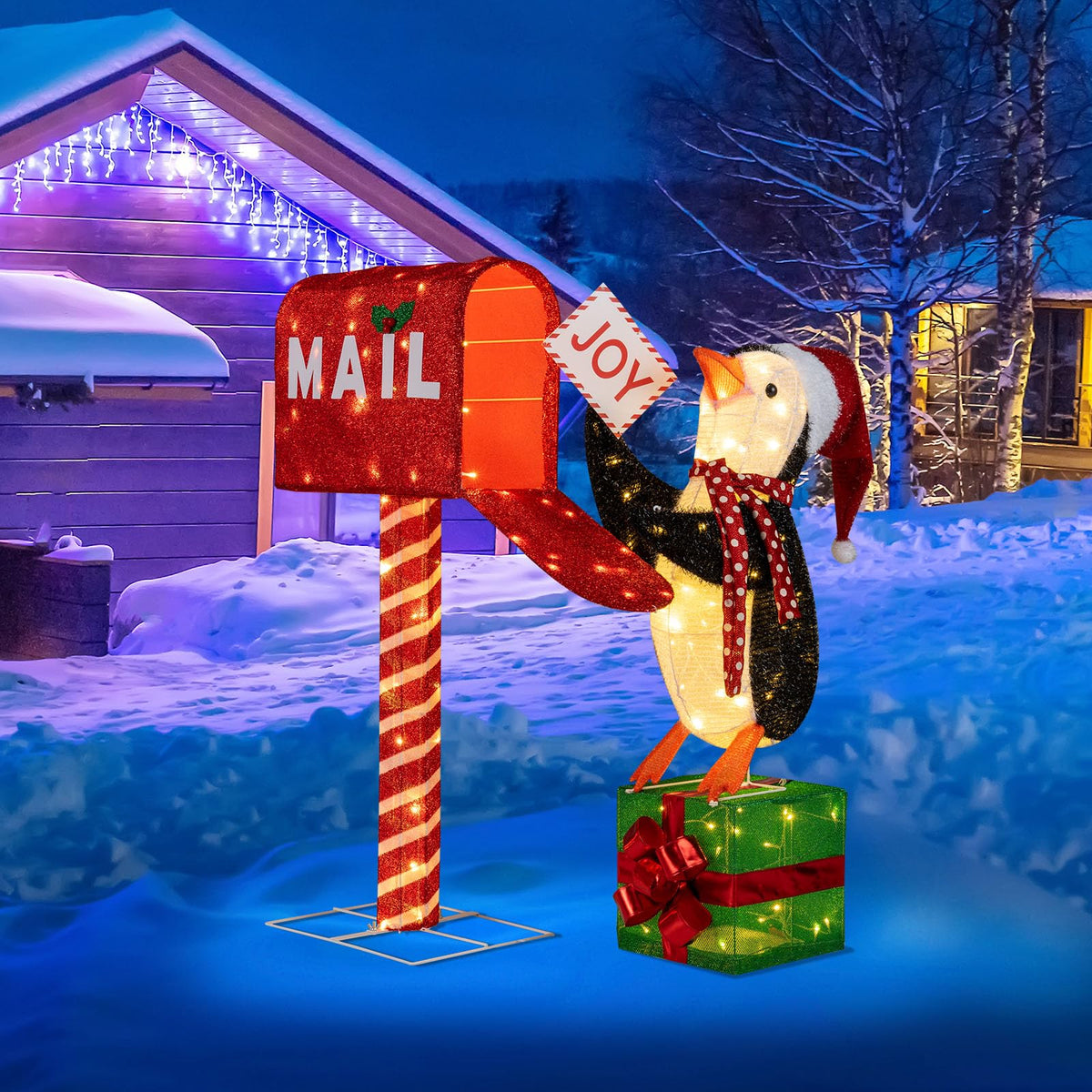 Lucktree Christmas Lighted Mailbox & Penguin