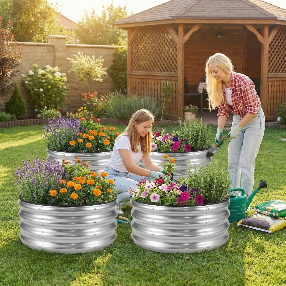 Lucktree 2 Pack Round Galvanized Raised Garden Bed Kit (2x2x1 FT)