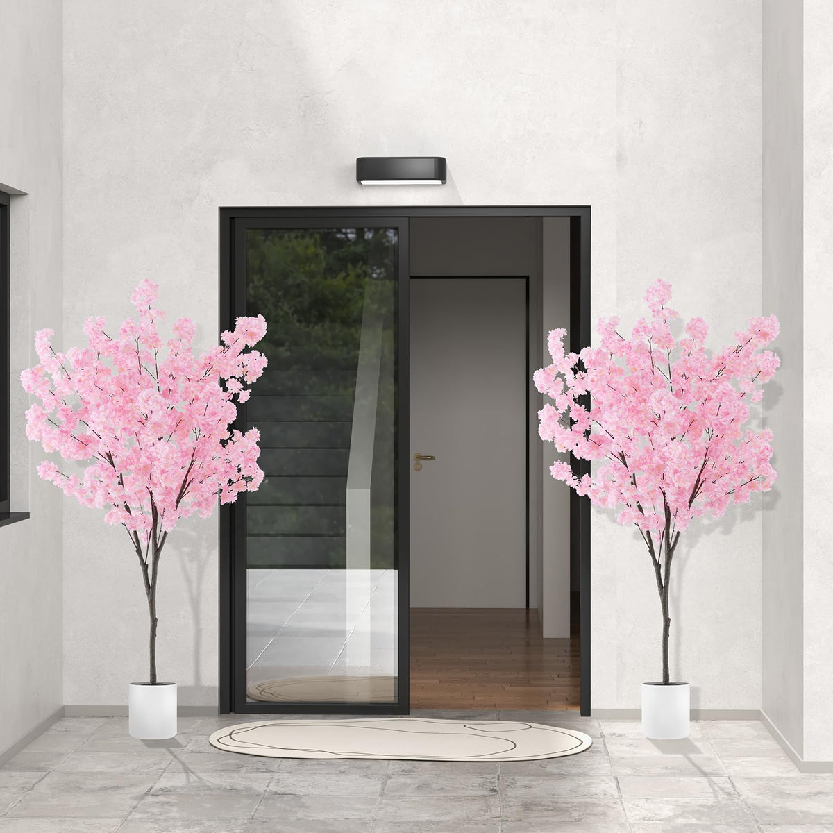 Lucktree 6.5FT Artificial Cherry Blossom Tree, Pink Fake Flower Tree, Faux Floral Plant Blooming Tree in Cement Pot