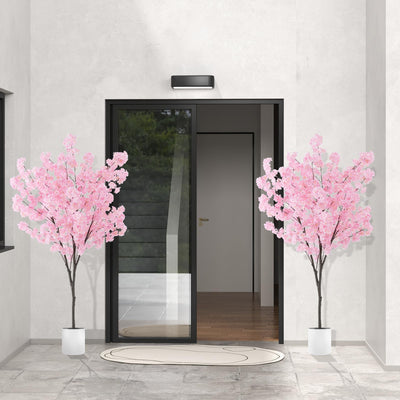Lucktree 6.5FT Artificial Cherry Blossom Tree, Pink Fake Flower Tree, Faux Floral Plant Blooming Tree in Cement Pot