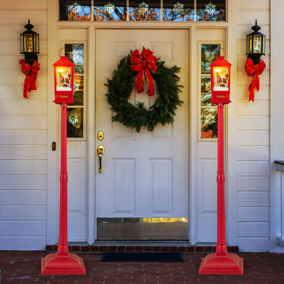 Lucktree 61 Inch Christmas Street Lamp, Festive Musical Lamp Post w/Detachable Snow Globe Lantern