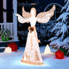 Lucktree Pre-lit 3D Glittered Angel with 100 Warm White Lights Halo Bow Ground Stakes