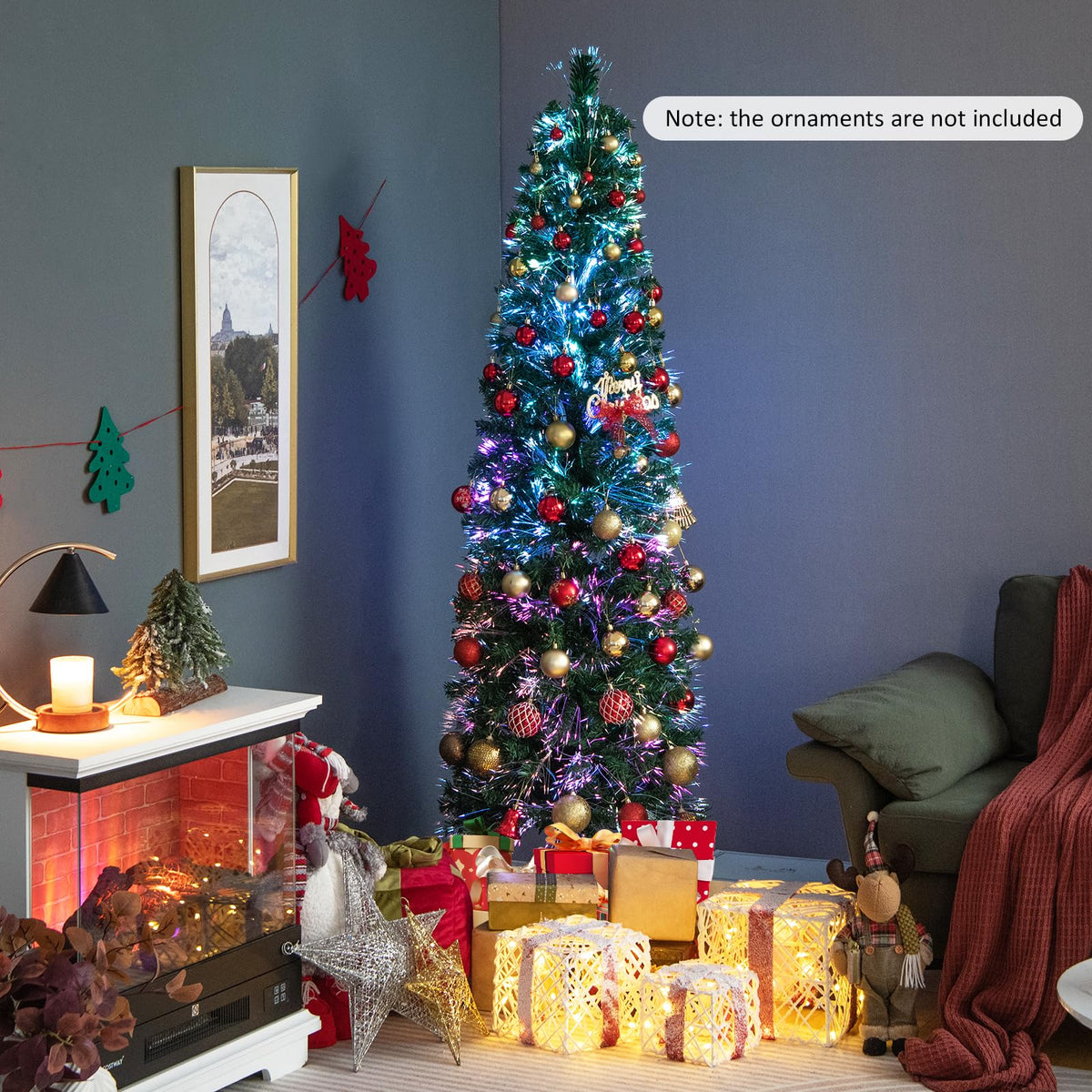 Lucktree 6ft / 7ft / 8ft Fiber Optic Pencil Christmas Tree Xmas Full Tree for Home Office Holiday Decor