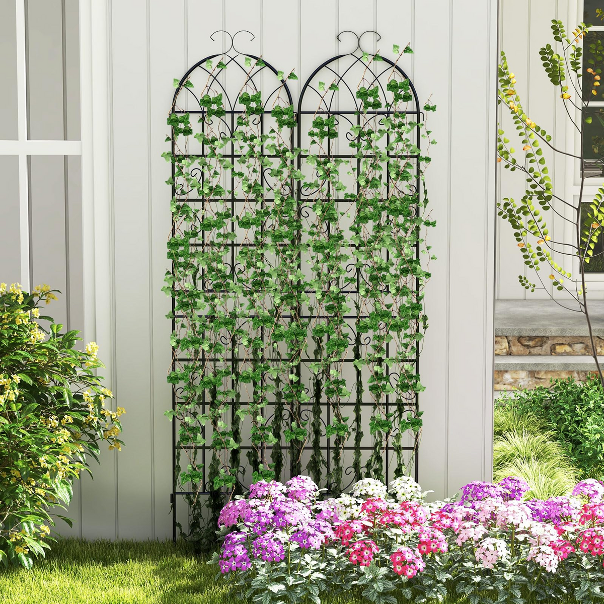 Lucktree 2 Pack Trellis for Climbing Plants Outdoor, 7 FT Tall Galvanized Steel Garden Trellis