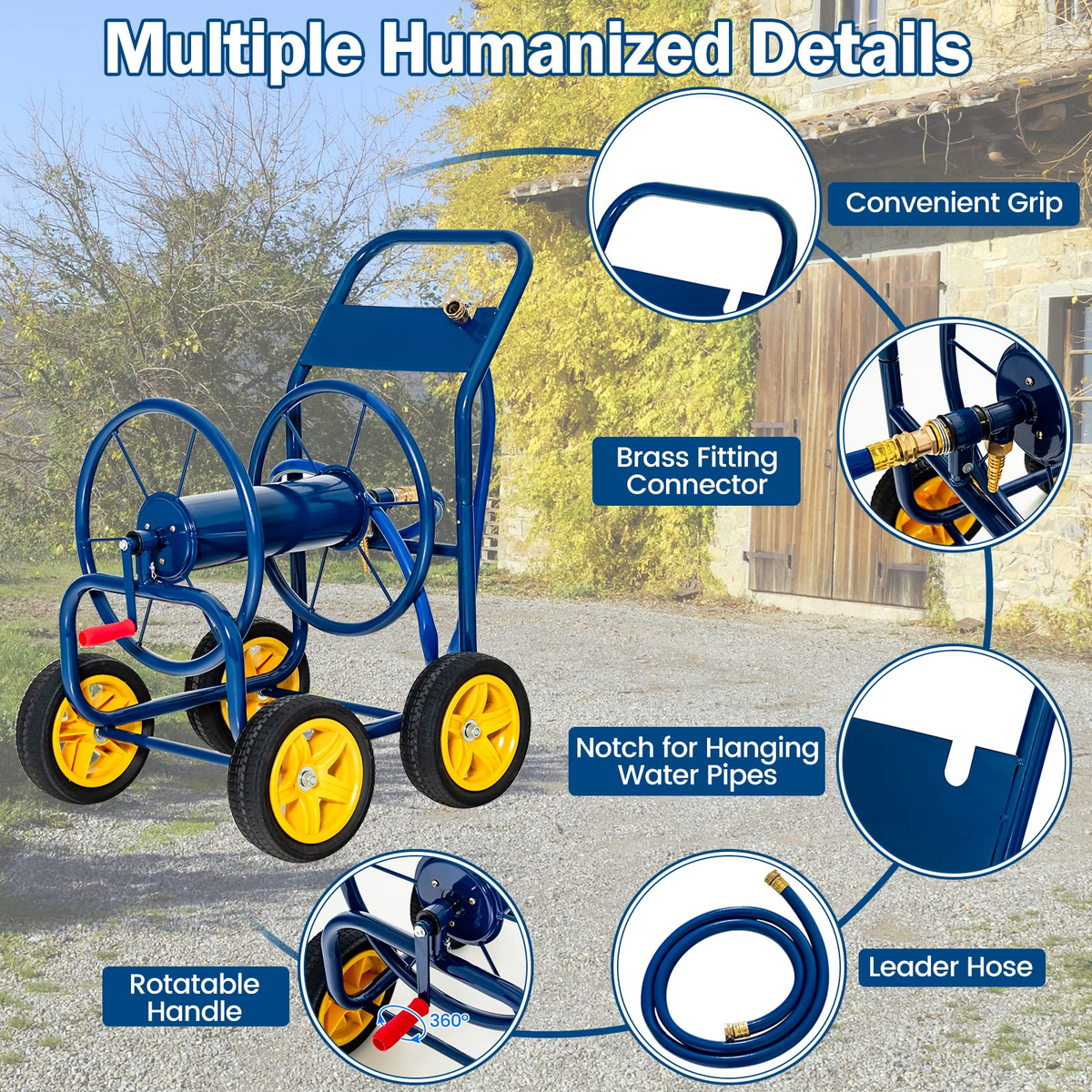 Lucktree Garden Hose Reel Cart - Water Hose Cart with 4 Wheels & Non-slip Grip