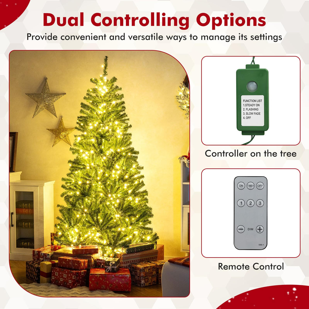 Lucktree 6FT | 7FT | 8FT Pre-Lit Remote Control Artificial Christmas Tree with Warm White LED Lights
